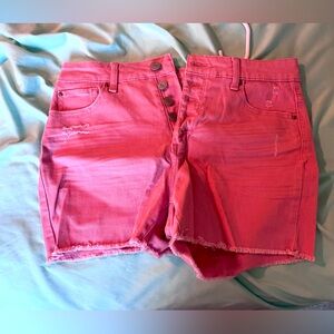 Pink denim shorts, high rise
